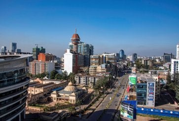 Aerial view of high-rise buildings on a sunny day in Nairobi.