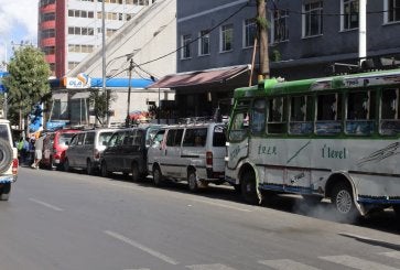 In Addis Ababa, public transport vehicles wait in a long queue for diesel at a fuel station in the Lideta area. 