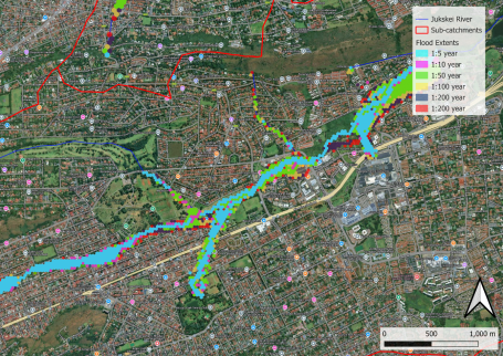 Queens wetland and Bruma lake flood extents.