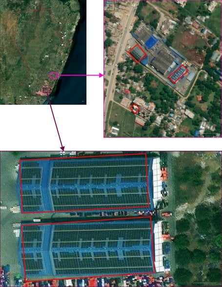 Photos of roofs with solar panels on top.