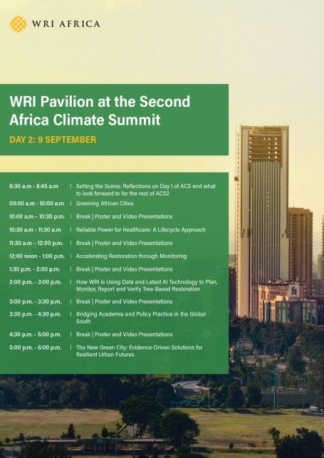 Day 2 WRI Pavilion at the Second Africa Climate Summit list of events