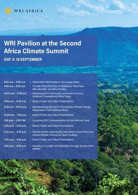 Day 3 WRI Pavilion at the Second Africa Climate Summit list of events