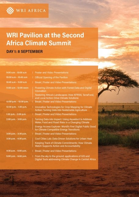 Day at the WRI Africa Pavilion at ACS 2. Schedule of events